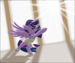 Size: 2559x2153 | Tagged: safe, artist:eagle1division, character:twilight sparkle, character:twilight sparkle (alicorn), species:alicorn, species:pony, ballerina, bipedal, clothing, dancing, dress, eyes closed, eyeshadow, female, leotard, majestic, makeup, mare, ponified animal photo, raised hoof, smiling, solo, spread wings, tutu, twilarina, windswept mane, windswept tail, wings