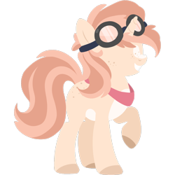 Size: 2048x2048 | Tagged: safe, artist:cinnamontee, oc, oc:rusty gears, species:pony, species:unicorn, female, glasses, goggles, grin, high res, hooves, horn, lineless, mare, minimalist, modern art, raised hoof, simple background, smiling, solo, transparent background
