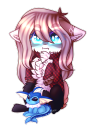Size: 1163x1560 | Tagged: safe, artist:honeybbear, oc, oc:suri-chan, species:earth pony, species:pony, chest fluff, chibi, clothing, crossover, female, floppy ears, mare, plushie, pokémon, pokémon red and blue, shirt, simple background, solo, transparent background, vaporeon