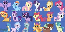 Size: 1845x924 | Tagged: safe, artist:php77, editor:php77, character:apple bloom, character:applejack, character:fluttershy, character:gallus, character:ocellus, character:pinkie pie, character:rainbow dash, character:rarity, character:sandbar, character:scootaloo, character:silverstream, character:smolder, character:starlight glimmer, character:sunset shimmer, character:sweetie belle, character:twilight sparkle, character:twilight sparkle (alicorn), character:twilight sparkle (scitwi), character:yona, species:alicorn, species:classical hippogriff, species:griffon, species:hippogriff, species:pegasus, species:pony, cutie mark crusaders, mane six, student six, unicorn sci-twi