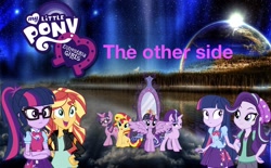 Size: 2048x1271 | Tagged: safe, artist:php77, editor:php77, character:starlight glimmer, character:sunset shimmer, character:twilight sparkle, character:twilight sparkle (alicorn), character:twilight sparkle (scitwi), species:alicorn, species:eqg human, species:pony, equestria girls:spring breakdown, g4, my little pony: equestria girls, my little pony:equestria girls, spoiler:eqg series (season 2), equestria girls logo, geode of empathy, geode of telekinesis, unicorn sci-twi