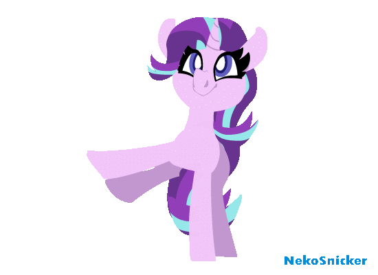 Size: 550x400 | Tagged: safe, artist:nekosnicker, character:starlight glimmer, species:pony, species:unicorn, animated, cute, dancing, female, gif, glimmerbetes, hooves, horn, lineless, mare, silly, silly pony, simple background, smiling, solo, transparent background, waddle