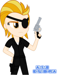 Size: 671x864 | Tagged: safe, artist:anime-equestria, character:lightning dust, my little pony:equestria girls, clothing, equestria girls-ified, eyepatch, female, gun, handgun, holster, human coloration, jacket, leather jacket, mad max, revolver, simple background, solo, transparent background, wasteland, weapon