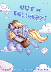 Size: 2893x4092 | Tagged: safe, artist:shyshyoctavia, character:derpy hooves, species:pegasus, species:pony, chest fluff, female, flying, mail, mailmare, solo