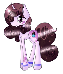 Size: 604x701 | Tagged: safe, artist:chazmazda, oc, oc only, species:pony, species:unicorn, amino, commission, cupcake, flat color, food, fullbody, highlight, horn, markings, outline, shade, shading, simple background, solo, transparent background