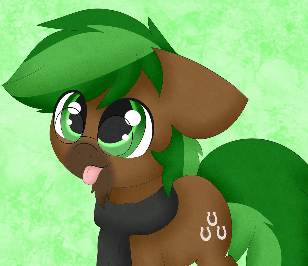 Size: 1075x929 | Tagged: safe, artist:miss-jessiie, oc, oc only, oc:jaeger sylva, species:pony, abstract background, animated, blep, clothing, commission, cute, digital art, eye clipping through hair, glasses, green hair, green mane, green tail, male, ocbetes, scarf, silly, solo, stallion, tail wag, tongue out, wide eyes, ych result