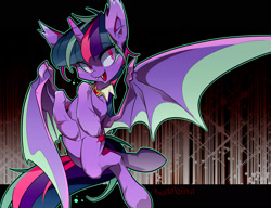Size: 1600x1226 | Tagged: safe, artist:tyuubatu, character:twilight sparkle, character:twilight sparkle (alicorn), species:alicorn, species:bat pony, species:pony, bat ponified, bat pony alicorn, colored wings, female, mare, multicolored wings, race swap, solo, spread wings, twibat, wings