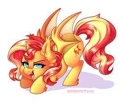 Size: 2958x2467 | Tagged: safe, artist:shyshyoctavia, character:sunset shimmer, species:alicorn, species:bat pony, species:pony, alicornified, bat ponified, bat pony alicorn, female, mare, race swap, shimmerbat, shimmercorn, simple background, solo, white background