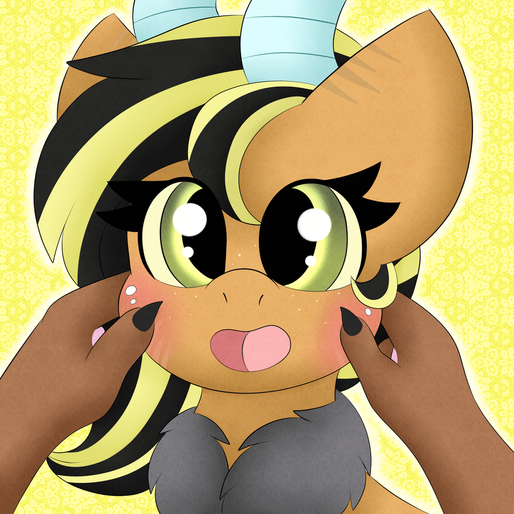 Size: 1000x1000 | Tagged: safe, artist:miss-jessiie, oc, oc only, oc:blazy haze, species:kirin, species:pony, animated, blushing, claws, commission, cute, digital art, female, gif, hand, happy, kirin oc, mare, open mouth, solo, squishy, squishy cheeks, wide eyes, ych result