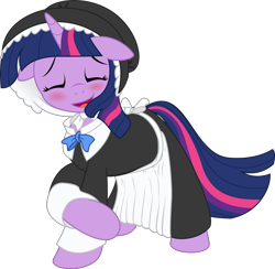 Size: 2560x2500 | Tagged: safe, artist:eagle1division, character:twilight sparkle, species:pony, species:unicorn, blushing, bonnet, clothing, crossed arms, crossed hooves, dress, eyes closed, female, floppy ears, mare, open mouth, pilgrim outfit, simple background, solo, swishy tail, transparent background, vector