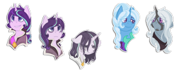 Size: 1116x476 | Tagged: safe, artist:stuflox, character:starlight glimmer, character:trixie, species:pony, species:unicorn, clothing, female, mare, sad, simple background, transparent background