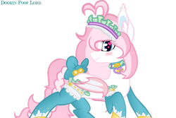 Size: 1280x853 | Tagged: safe, artist:dookin, oc, oc only, oc:sylphie, species:bat pony, species:pony, bat pony oc, blushing, bow, clothing, collar, ear fluff, female, frilly socks, headdress, heart eyes, looking at you, mare, profile, raised hoof, simple background, smiling, socks, solo, tail bow, thigh highs, transparent background, wingding eyes