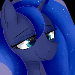 Size: 500x500 | Tagged: safe, artist:dashy21, character:princess luna, species:alicorn, species:pony, bust, female, lidded eyes, mare, portrait, smiling, solo