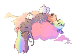 Size: 1024x768 | Tagged: safe, artist:akiiichaos, oc, oc only, oc:bee, species:earth pony, species:pony, cloud, female, mare, on back, solo