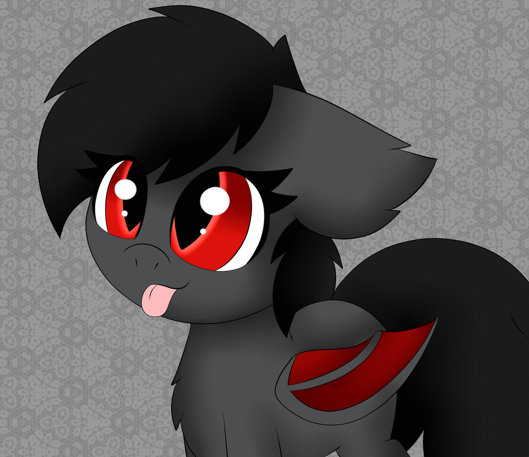 Size: 1075x929 | Tagged: safe, artist:miss-jessiie, oc, oc:qetesh, species:bat pony, animated, bat pony oc, gif, red and black oc, tail wag, tongue out