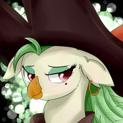 Size: 1000x1000 | Tagged: safe, artist:dashy21, character:captain celaeno, species:anthro, my little pony: the movie (2017), beauty mark, clothing, ear piercing, earring, female, hat, jewelry, piercing, pirate hat, solo