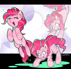 Size: 1600x1556 | Tagged: safe, artist:tyuubatu, character:pinkie pie, species:earth pony, species:pony, eyes closed, female, mare, open mouth, smiling, solo