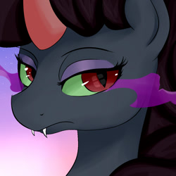 Size: 1000x1000 | Tagged: safe, artist:dashy21, character:king sombra, species:pony, species:unicorn, bust, fangs, female, mare, queen umbra, rule 63, slit eyes, sombra eyes