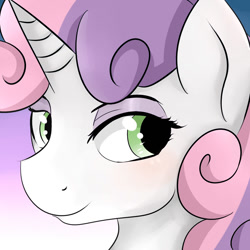 Size: 1000x1000 | Tagged: safe, artist:dashy21, character:sweetie belle, species:pony, species:unicorn, female, looking away, smiling, solo