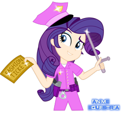 Size: 948x880 | Tagged: safe, artist:anime-equestria, character:rarity, species:human, my little pony:equestria girls, baton, belt, cuffs, cute, fashion, fashion police, female, gun, holster, human coloration, police, police hat, police officer, police uniform, raribetes, raricop, shiny, smiling, solo, ticket, weapon