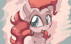 Size: 2560x1600 | Tagged: safe, artist:ruby, character:pinkie pie, species:pony, blushing, bust, chest fluff, colored pupils, cute, diapinkes, female, open mouth, portrait, solo