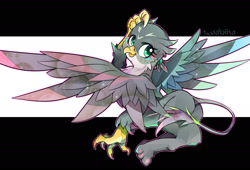 Size: 1800x1221 | Tagged: safe, artist:tyuubatu, character:gabby, species:griffon, abstract background, claws, cute, female, paws, solo, underpaw, wings