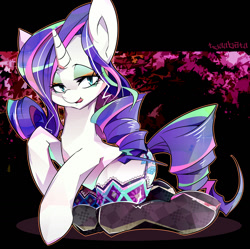 Size: 1200x1196 | Tagged: safe, artist:tyuubatu, character:rarity, species:pony, species:unicorn, clothing, female, looking at you, mare, socks, solo, thigh highs, tongue out