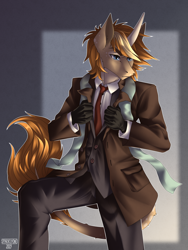 Size: 3000x4000 | Tagged: safe, artist:sparklyon3, rcf community, oc, species:anthro, species:pony, species:unicorn, clothing, male, solo, suit