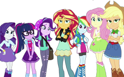 Size: 2048x1271 | Tagged: safe, artist:php77, edit, edited screencap, editor:php77, screencap, character:applejack, character:fluttershy, character:rainbow dash, character:rarity, character:starlight glimmer, character:sunset shimmer, character:twilight sparkle, character:twilight sparkle (scitwi), species:eqg human, equestria girls:mirror magic, g4, my little pony: equestria girls, my little pony:equestria girls, spoiler:eqg specials, background removed, not a vector, simple background, transparent background
