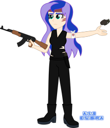 Size: 1250x1461 | Tagged: safe, artist:anime-equestria, character:princess luna, species:human, my little pony:equestria girls, ak-47, assault rifle, bandage, boots, clothing, eyeshadow, female, frown, grenade, gun, headband, high heel boots, holster, human coloration, humanized, knife, makeup, rifle, scratches, shoes, simple background, sleeveless, solo, torn clothes, transparent background, weapon