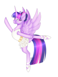 Size: 3000x4000 | Tagged: safe, artist:minelvi, character:twilight sparkle, character:twilight sparkle (alicorn), species:alicorn, species:pony, ballerina, clothing, ear fluff, female, lidded eyes, mare, shoes, simple background, smiling, solo, spread wings, transparent background, tutu, twilarina, wings