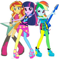 Size: 2048x2024 | Tagged: safe, artist:php77, editor:php77, character:rainbow dash, character:sunset shimmer, character:twilight sparkle, equestria girls:rainbow rocks, g4, my little pony: equestria girls, my little pony:equestria girls, armpits, rainbow rocks outfit