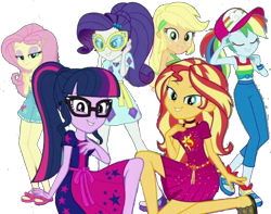 Size: 2048x1610 | Tagged: safe, artist:php77, editor:php77, character:applejack, character:fluttershy, character:rainbow dash, character:rarity, character:sunset shimmer, character:twilight sparkle, character:twilight sparkle (scitwi), species:eqg human, g4, my little pony: equestria girls, my little pony:equestria girls, spoiler:eqg series (season 2)