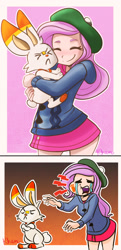 Size: 723x1499 | Tagged: safe, artist:kprovido, character:fluttershy, species:human, abuse, clothing, comic, crossover, crying, cute, do not want, dress, eyes closed, flutterbuse, humanized, pokemon sword and shield, pokémon, scorbunny, shyabetes, varying degrees of want