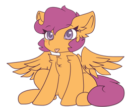 Size: 1000x846 | Tagged: safe, artist:synnibear03, character:scootaloo, species:pegasus, species:pony, blep, blushing, chest fluff, colored pupils, cute, cutealoo, ear fluff, female, filly, shoulder fluff, silly, simple background, sitting, solo, tongue out, transparent background