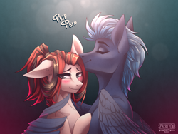 Size: 4000x3000 | Tagged: safe, artist:sparklyon3, rcf community, oc, species:earth pony, species:pegasus, species:pony, blushing, commission, female, male, oc x oc, shipping