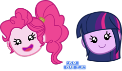 Size: 1378x806 | Tagged: safe, artist:anime-equestria, character:pinkie pie, character:twilight sparkle, episode:game stream, g4, my little pony: equestria girls, my little pony:equestria girls, spoiler:eqg series (season 2), cute, diapinkes, duo, emoji, female, happy, head only, open mouth, ponytail, simple background, smiling, transparent background, twiabetes, vector