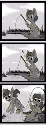 Size: 1200x3241 | Tagged: safe, artist:zobaloba, oc, oc:pepper slice, oc:sweet heat, oc:vee ness, species:pegasus, species:pony, black and white, comic, couple, female, fishing, funny, grayscale, heart eyes, lesbian, lol, love, monochrome, oc x oc, original species, shark pony, shipping, short comic, water, wingding eyes, wtf, ych example, ych result