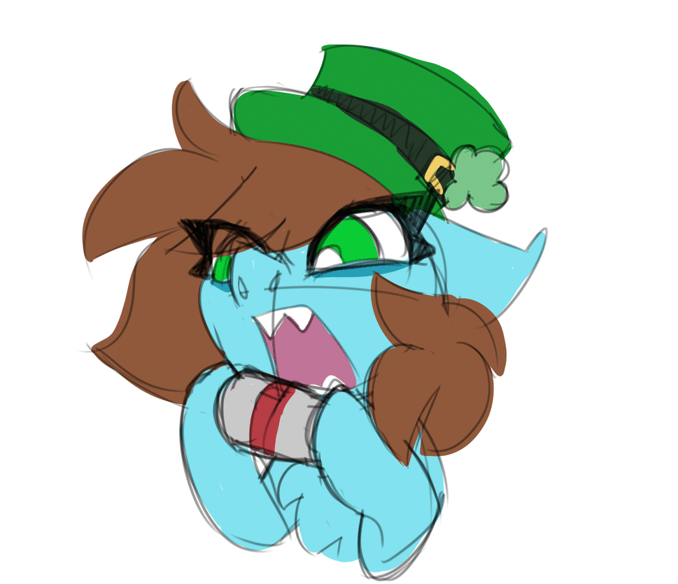 Size: 969x835 | Tagged: safe, artist:nekosnicker, oc, oc only, oc:neko, species:pony, alcohol, animated, beer, beer can, cider, clothing, drinking, funny, gif, hat, sharp teeth, solo, st.patrick's day, teeth