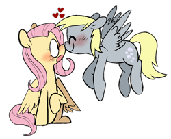Size: 1234x1000 | Tagged: safe, artist:pinkiespresent, character:derpy hooves, character:fluttershy, species:pegasus, species:pony, ship:derpyshy, blushing, boop, female, happy, heart, lesbian, mare, noseboop, nuzzling, outline, profile, shipping, simple background, smiling, spread wings, surprised, transparent background, wings