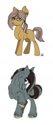 Size: 600x1418 | Tagged: safe, artist:celestial-rainstorm, oc, oc only, oc:iron forge, oc:sandstone pie, parent:limestone pie, parent:marble pie, parent:quibble pants, parent:trouble shoes, parents:marbleshoes, parents:quibblestone, species:earth pony, species:pony, female, male, mare, offspring, simple background, stallion, white background