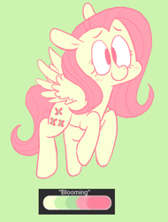Size: 696x918 | Tagged: safe, artist:pinkiespresent, character:fluttershy, species:pegasus, species:pony, color palette challenge, cute, female, green background, limited palette, mare, shyabetes, simple background, smiling, solo, spread wings, wings