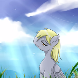 Size: 3000x3000 | Tagged: safe, artist:dashy21, character:derpy hooves, species:pegasus, species:pony, cloud, female, mare, sky, smiling, solo