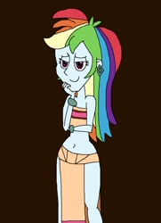 Size: 961x1329 | Tagged: safe, artist:hunterxcolleen, character:rainbow dash, my little pony:equestria girls, belly button, bracelet, chel, clothing, cosplay, costume, ear piercing, earring, jewelry, midriff, piercing, the road to el dorado