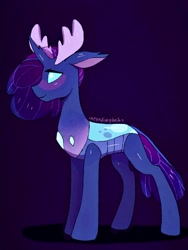 Size: 1536x2047 | Tagged: safe, artist:incendiaryboobs, character:princess luna, species:changeling, species:reformed changeling, changedlingified, changelingified, female, purple background, simple background, solo, species swap