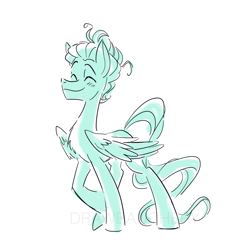 Size: 1280x1287 | Tagged: safe, artist:drawbauchery, character:zephyr breeze, species:pegasus, species:pony, blushing, eyes closed, happy, male, monochrome, simple background, smiling, solo, stallion, white background, zephyrbetes