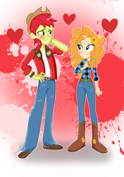 Size: 2502x3546 | Tagged: safe, artist:doraeartdreams-aspy, base used, character:bright mac, character:pear butter, ship:brightbutter, my little pony:equestria girls, equestria girls-ified, female, heart, high res, male, shipping, straight
