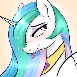 Size: 3000x3000 | Tagged: safe, artist:dashy21, character:princess celestia, species:alicorn, species:pony, cute, cutelestia, female, lidded eyes, looking back, mare, missing accessory, sillestia, silly, smiling, solo, tongue out
