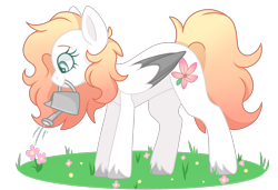 Size: 3000x2048 | Tagged: safe, artist:cinnamontee, oc, oc:ember (cinnamontee), species:pegasus, species:pony, female, mare, mouth hold, simple background, solo, transparent background, two toned wings, watering can