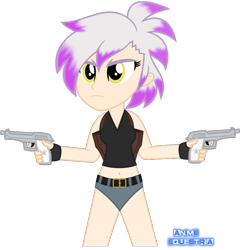Size: 877x914 | Tagged: safe, artist:anime-equestria, character:gilda, species:human, my little pony:equestria girls, alternate hairstyle, belly button, black lagoon, clothing, equestria girls-ified, female, gun, handgun, holster, human coloration, humanized, m9, pistol, radical-gilda, revy, shorts, simple background, sleeveless, solo, transparent background, vector, voice actor joke, weapon